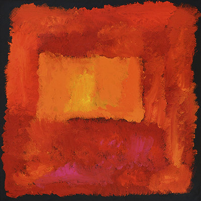 example of a red colour field painting by Kudditji Kngwarreye