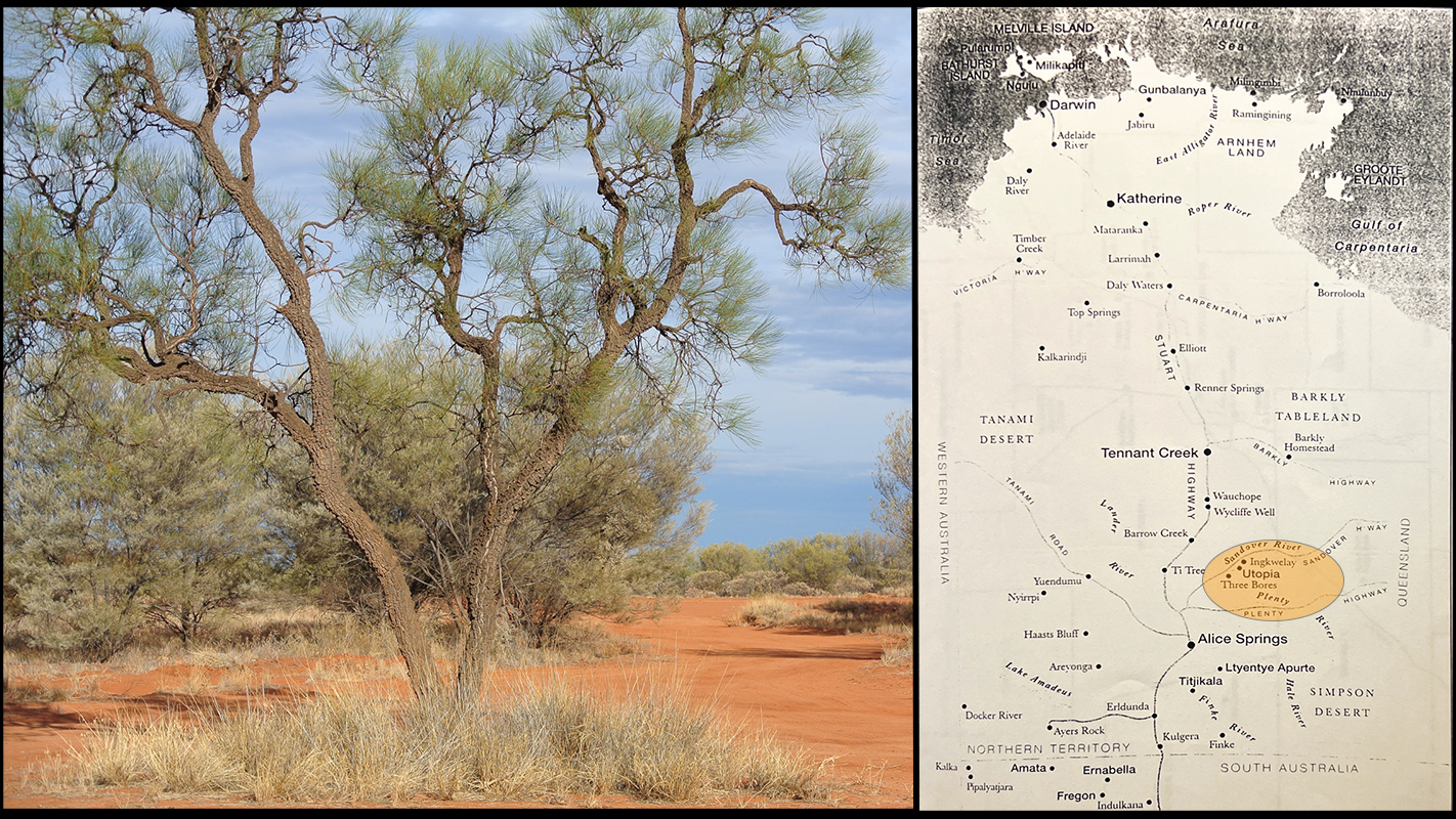 Image of the desert and map of Central Australia