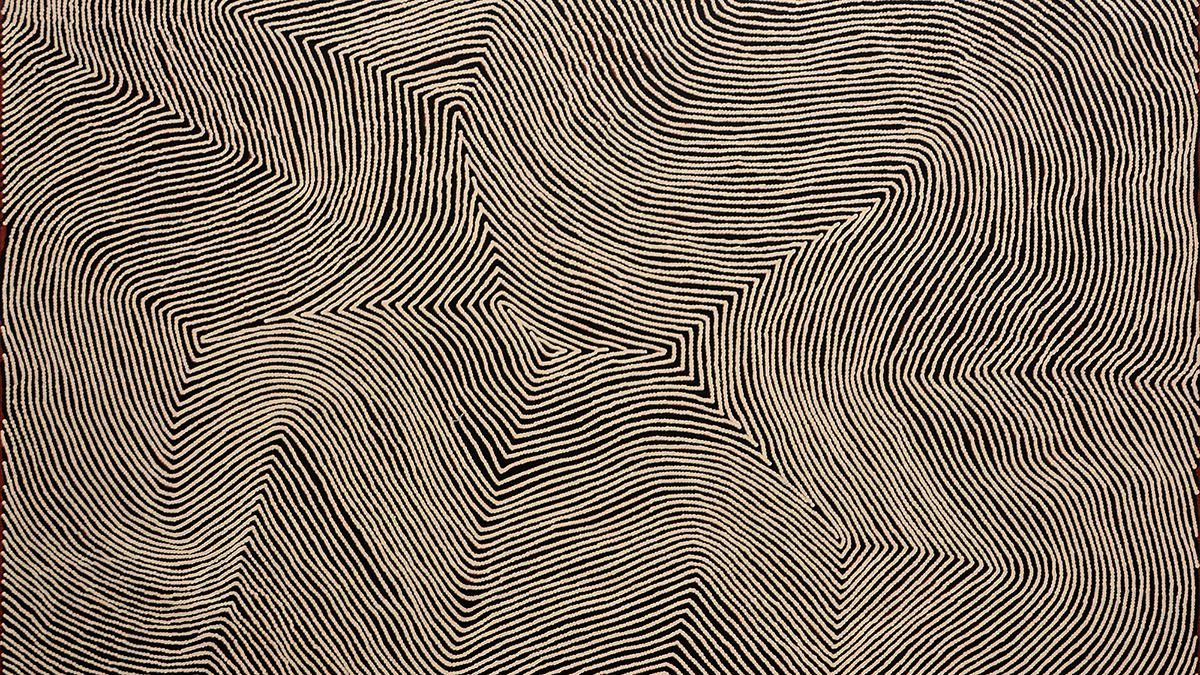 detail of Warlimpirringa's mesmerizing dotted paintings, giving a similar optical illusion as opt art.