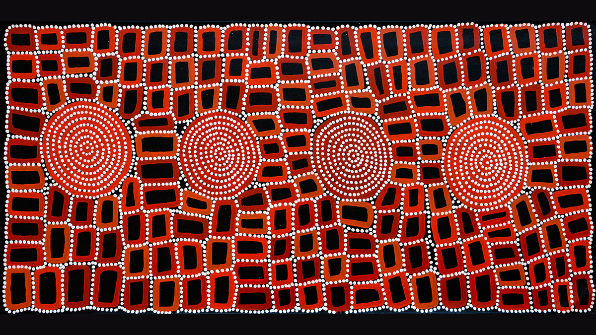 a vibrant red artwork by Walala